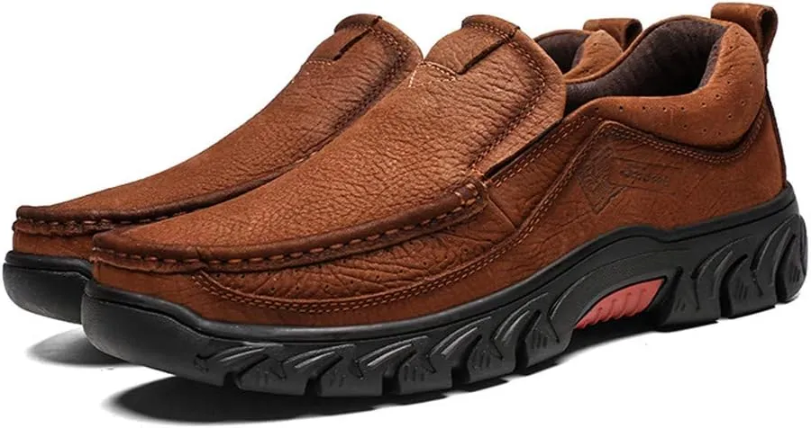 BIFINI Men's Slip-on Outdoor Walking Shoes Adventure Leather Hiking Moc Moccasin