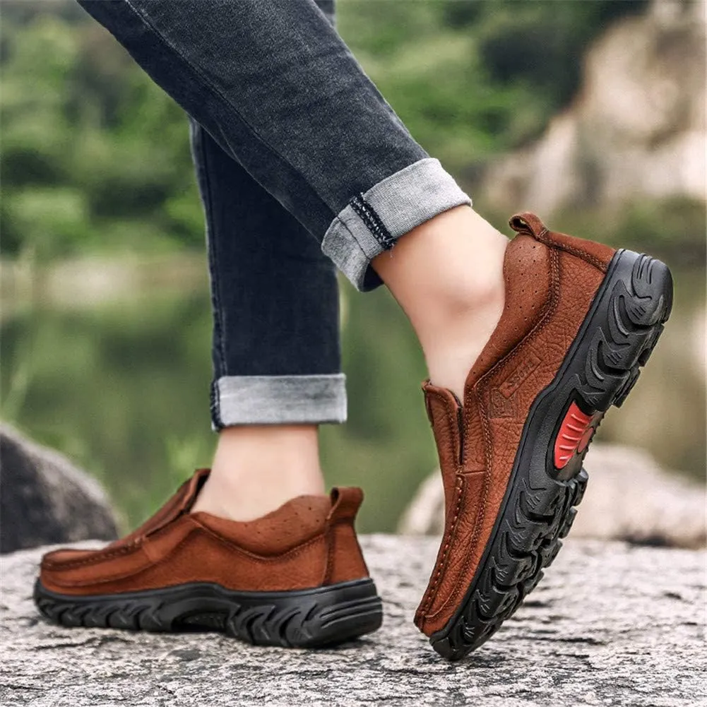BIFINI Men's Slip-on Outdoor Walking Shoes Adventure Leather Hiking Moc Moccasin