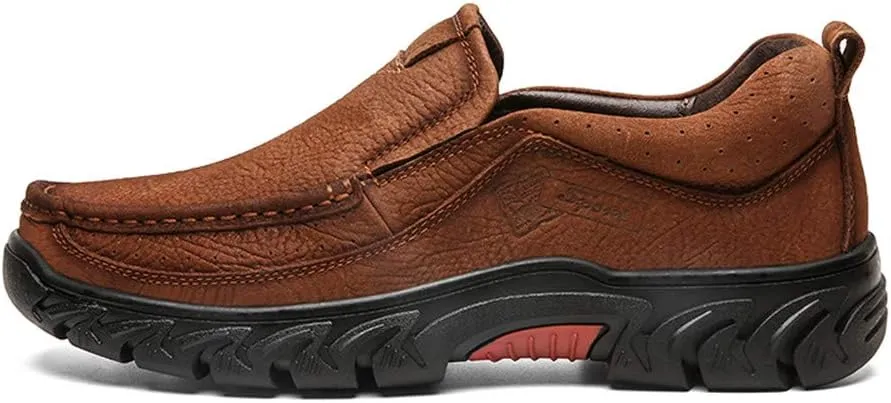 BIFINI Men's Slip-on Outdoor Walking Shoes Adventure Leather Hiking Moc Moccasin