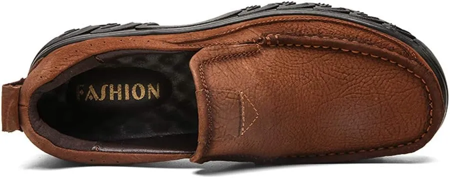 BIFINI Men's Slip-on Outdoor Walking Shoes Adventure Leather Hiking Moc Moccasin