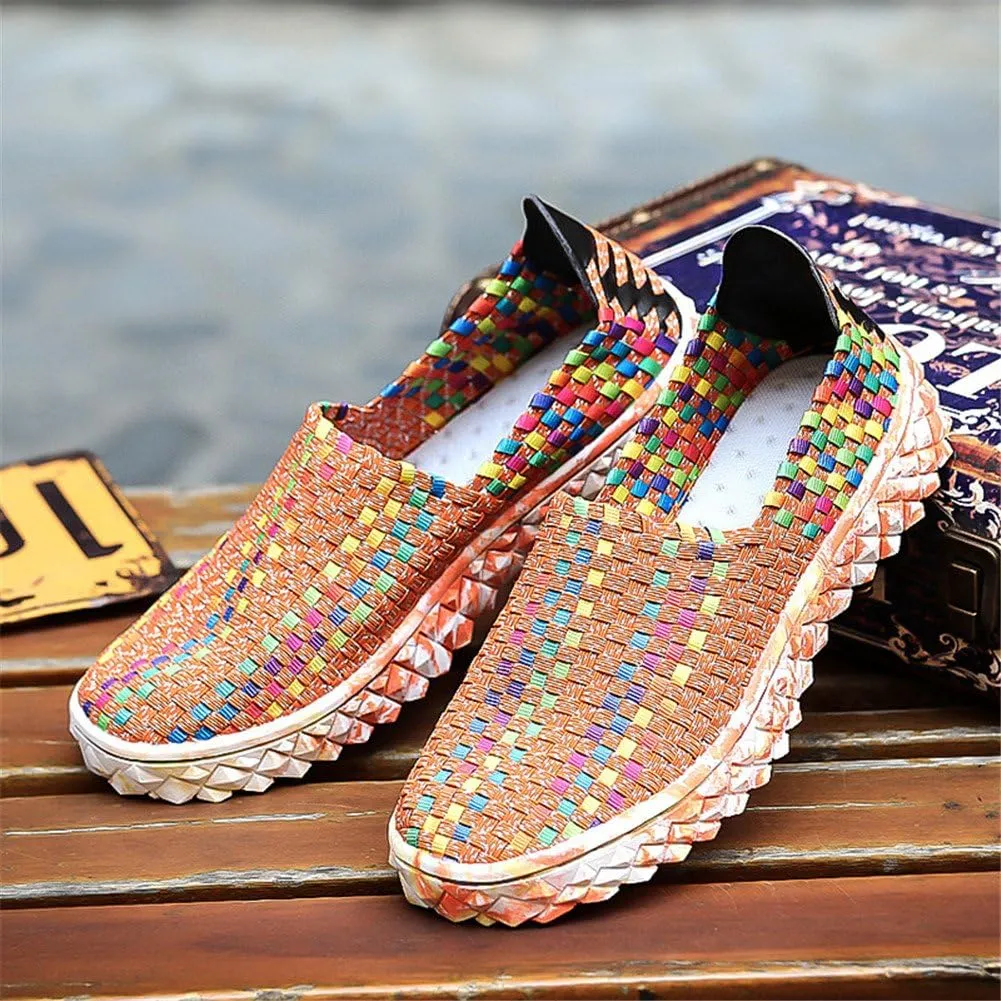 BIFINI Unisex Walk Comfort Breathable Woven Sneaker Slip on Flat Shoes
