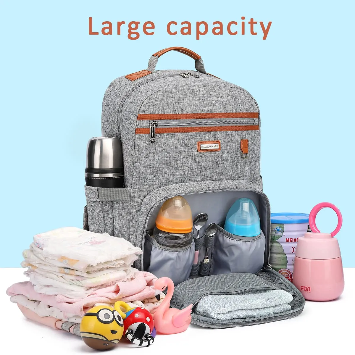 BILLITON MSHI Diaper Bag Backpack for Women Large Capacity Waterproof -Multifunctional with Insulated Pockets for Baby Girl Boy, Unisex Maternity Travel Bag-Flowers Beige