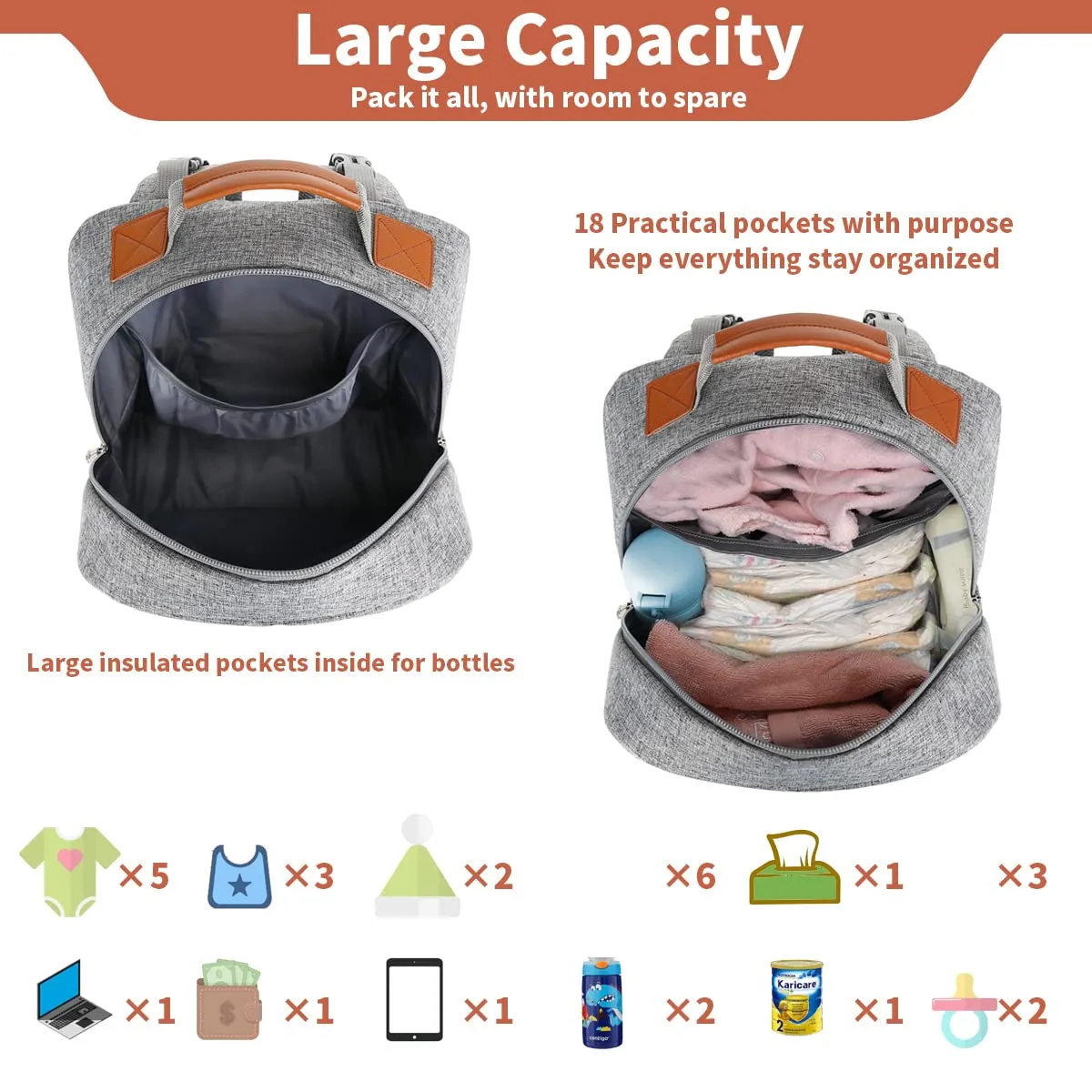 BILLITON MSHI Diaper Bag Backpack for Women Large Capacity Waterproof -Multifunctional with Insulated Pockets for Baby Girl Boy, Unisex Maternity Travel Bag-Flowers Beige