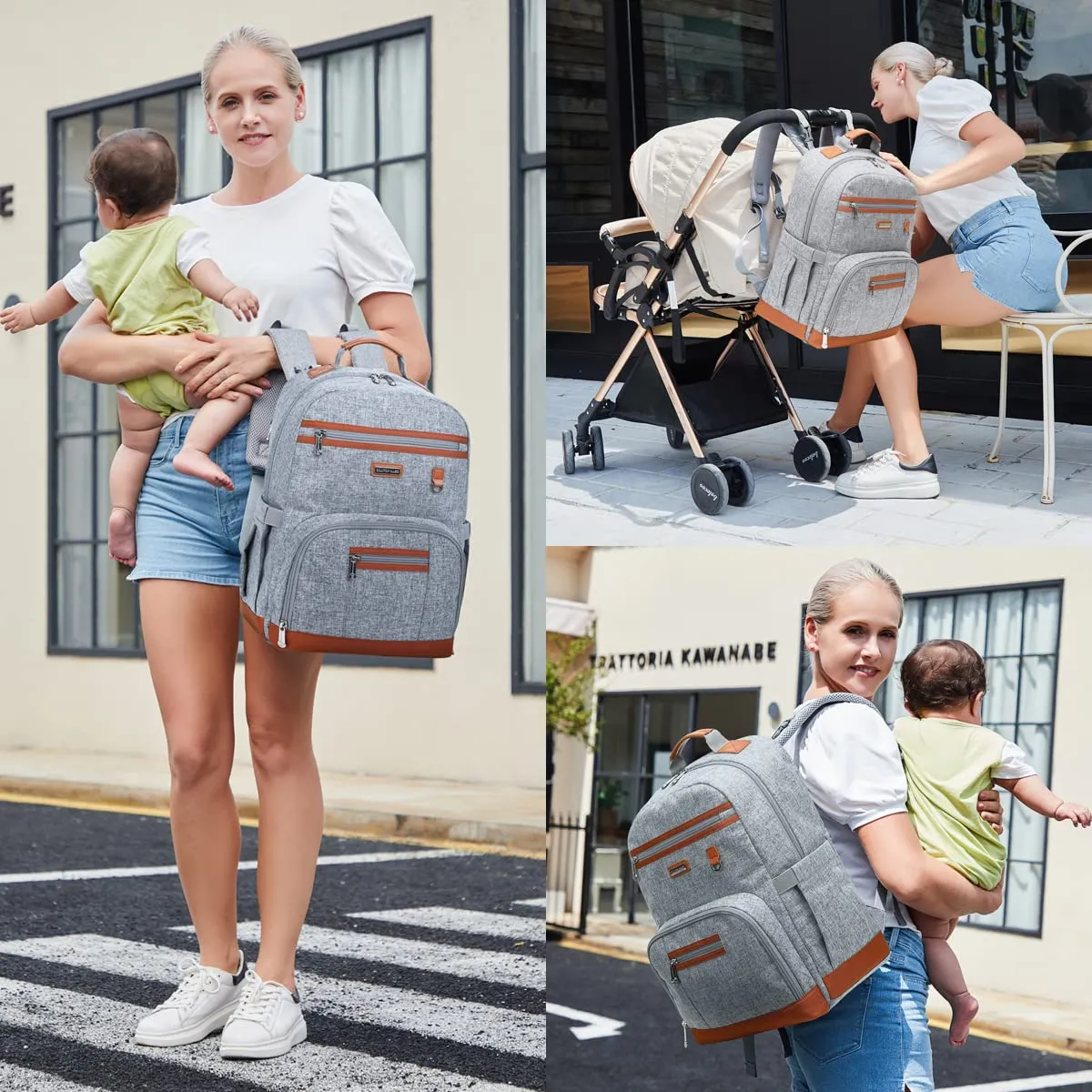 BILLITON MSHI Diaper Bag Backpack for Women Large Capacity Waterproof -Multifunctional with Insulated Pockets for Baby Girl Boy, Unisex Maternity Travel Bag-Flowers Beige