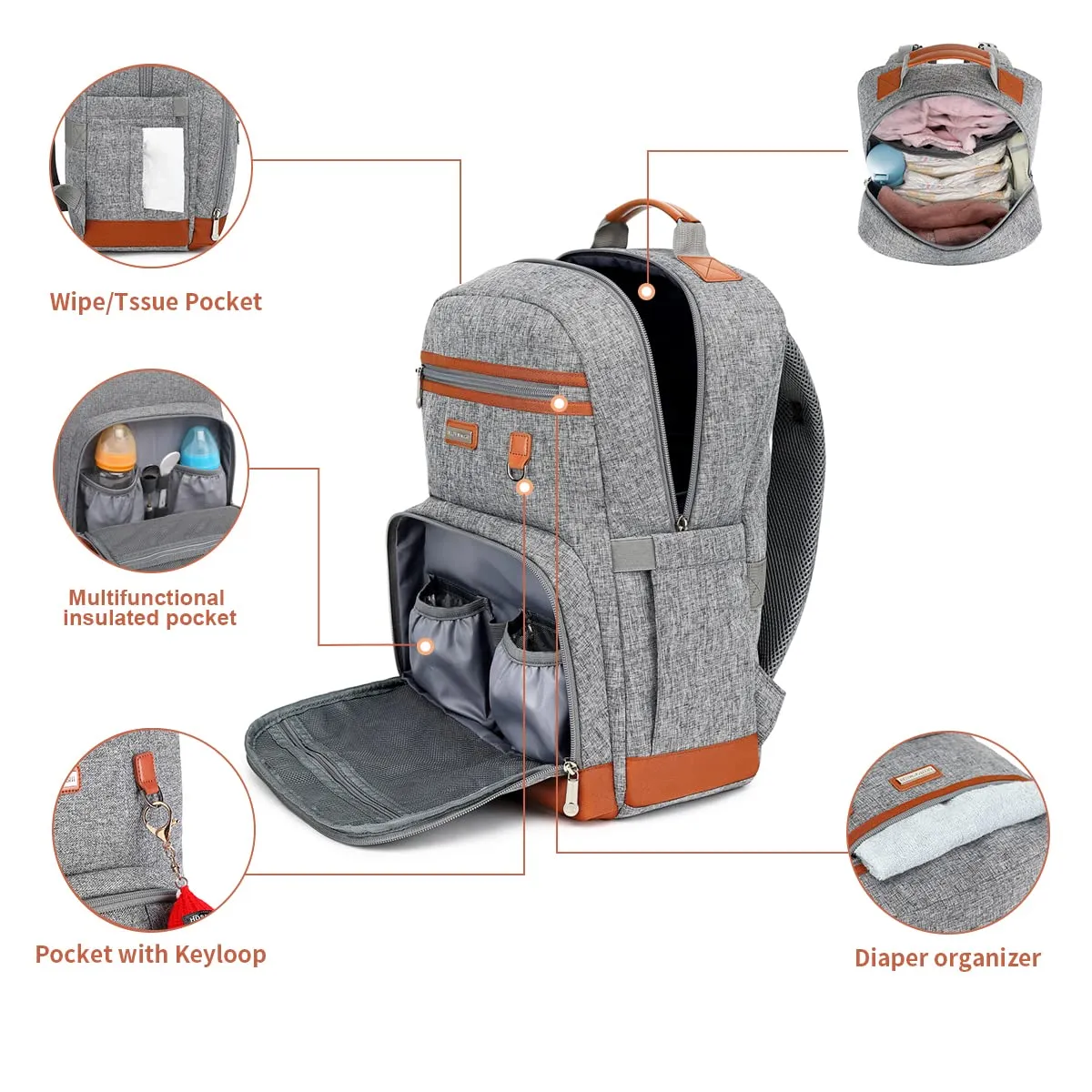 BILLITON MSHI Diaper Bag Backpack for Women Large Capacity Waterproof -Multifunctional with Insulated Pockets for Baby Girl Boy, Unisex Maternity Travel Bag-Flowers Beige