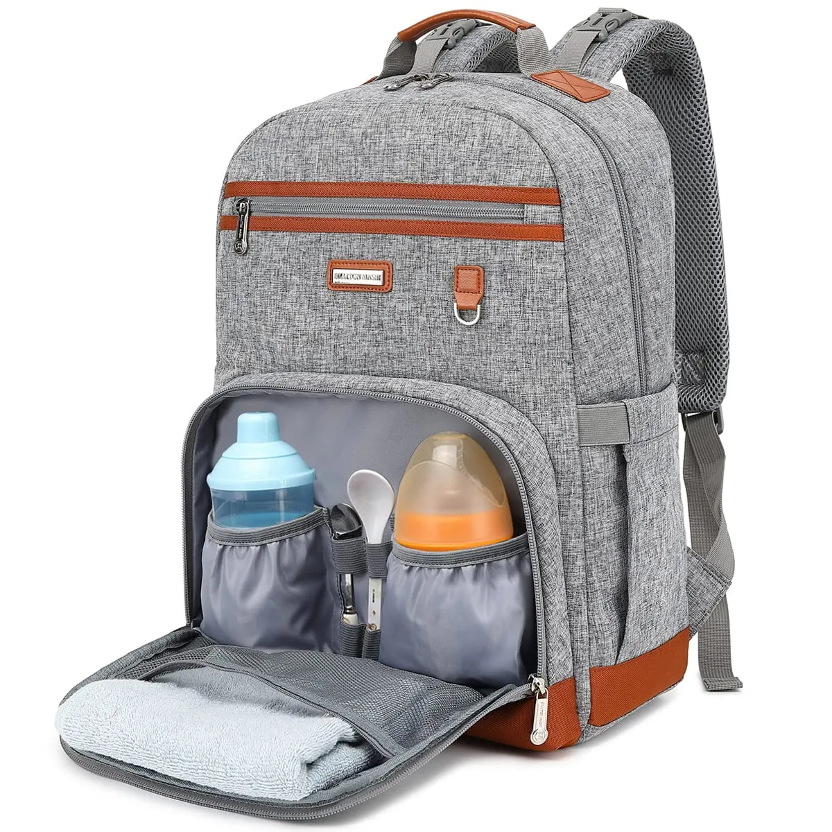 BILLITON MSHI Diaper Bag Backpack for Women Large Capacity Waterproof -Multifunctional with Insulated Pockets for Baby Girl Boy, Unisex Maternity Travel Bag-Flowers Beige