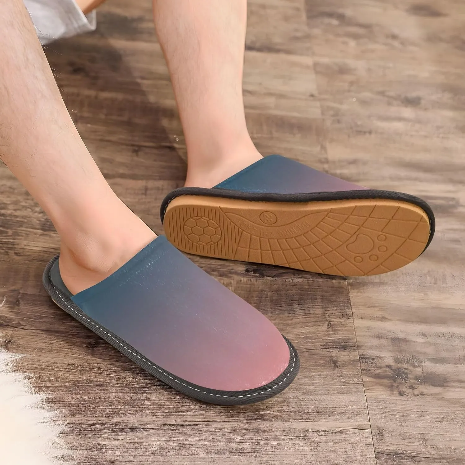 Blue Orange Gradient House Slippers for Women Men Non-Slip Slipper Socks