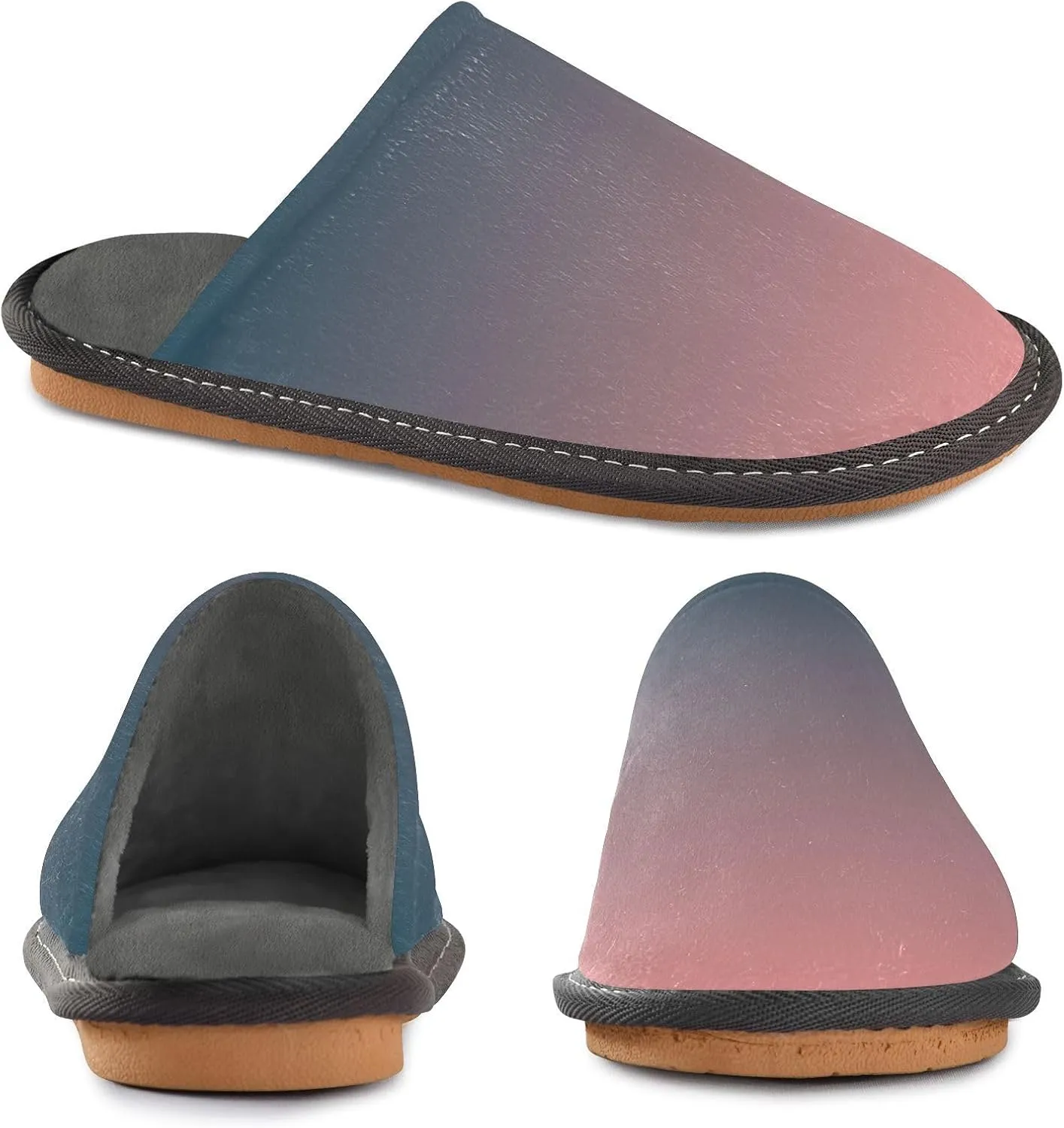 Blue Orange Gradient House Slippers for Women Men Non-Slip Slipper Socks