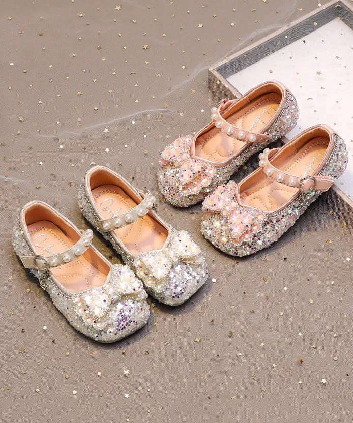 Bow Shoes Strap Zircon Girls Kids Flat Pink For Buckle