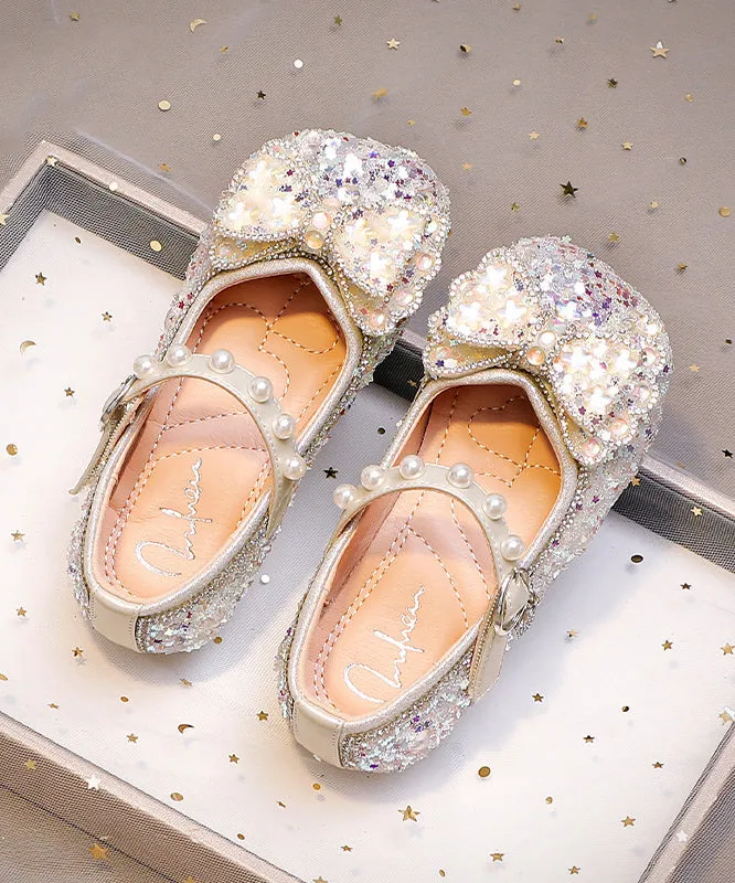 Bow Shoes Strap Zircon Girls Kids Flat Pink For Buckle