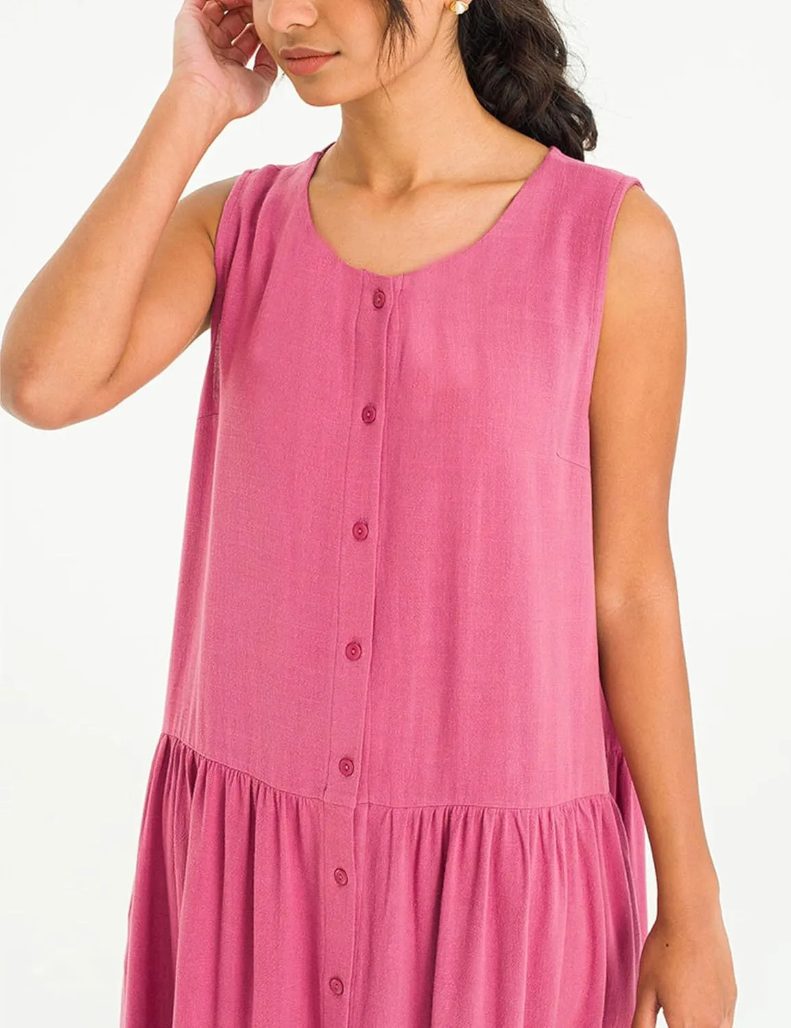 Bozanly Summer Sleeveless Maxi Dress for Women Button Down Midi Dresses with Pockets Solid Color Loose Flowy Beach Dress