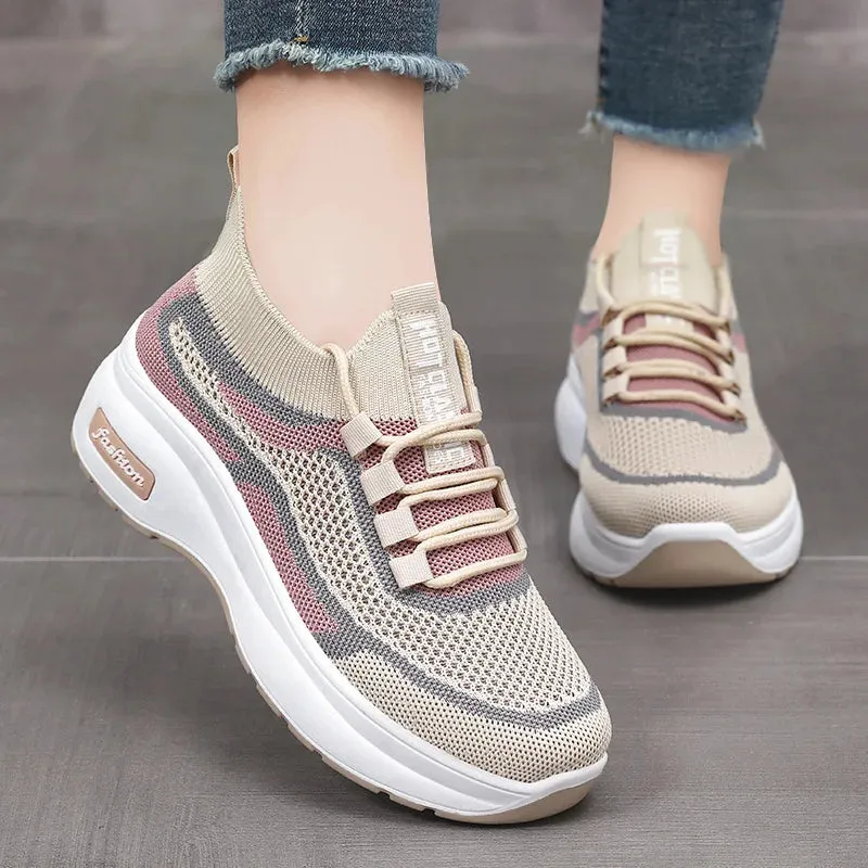 Breathable Mesh Platform Sneakers for Women