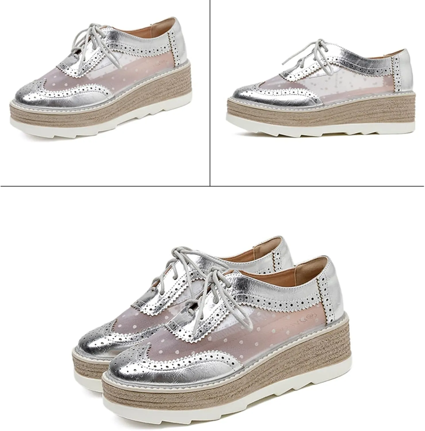 Breathable Sneaker Shoes For Women Handmade Lace Up Mesh Platform Wingtips Brogues Office Daily Wear Flat Oxford Shoes