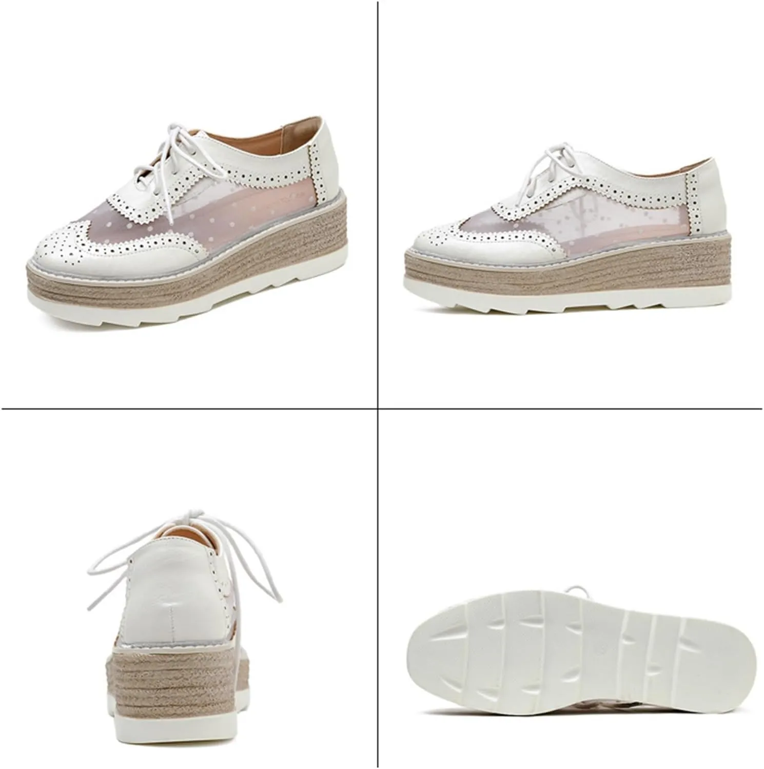 Breathable Sneaker Shoes For Women Handmade Lace Up Mesh Platform Wingtips Brogues Office Daily Wear Flat Oxford Shoes