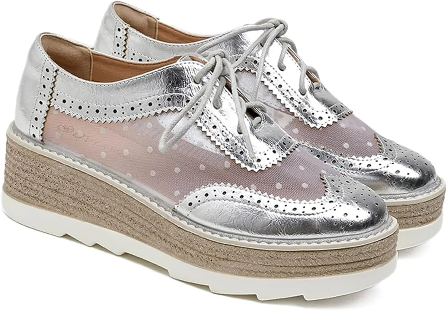 Breathable Sneaker Shoes For Women Handmade Lace Up Mesh Platform Wingtips Brogues Office Daily Wear Flat Oxford Shoes