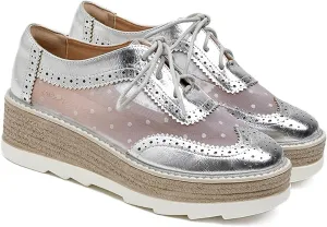 Breathable Sneaker Shoes For Women Handmade Lace Up Mesh Platform Wingtips Brogues Office Daily Wear Flat Oxford Shoes