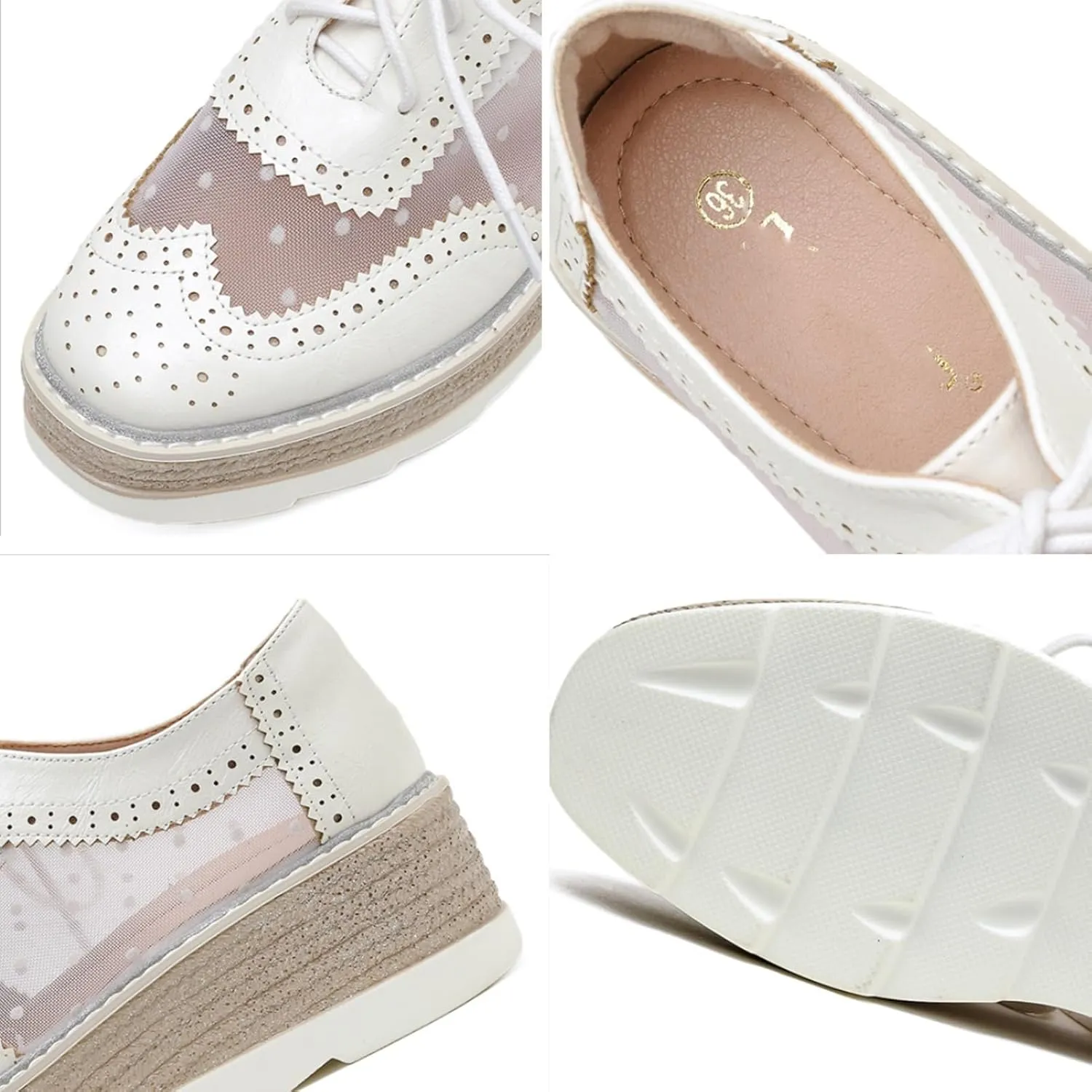 Breathable Sneaker Shoes For Women Handmade Lace Up Mesh Platform Wingtips Brogues Office Daily Wear Flat Oxford Shoes