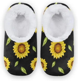 Bright Sunflowers Leaves House Slipper for Women Men, Comfy Slippers Warm Home Bedroom Shoes
