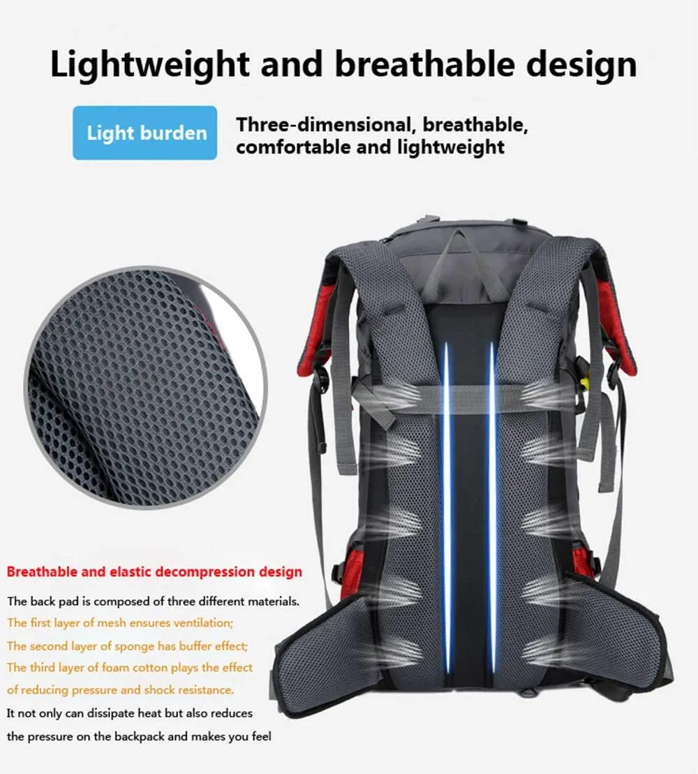 Bseash 60L Waterproof Hiking Camping Backpack with Rain Cover, Large Outdoor Sport Travel Daypack Rucksack for Climbing