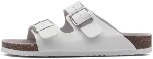 Buckle flat cork slippers summer men's and women's beach line button increase outdoor leisure slippers (White, Adult, Women, 5, Numeric Range, US Footwear Size System, 9.5, Medium)
