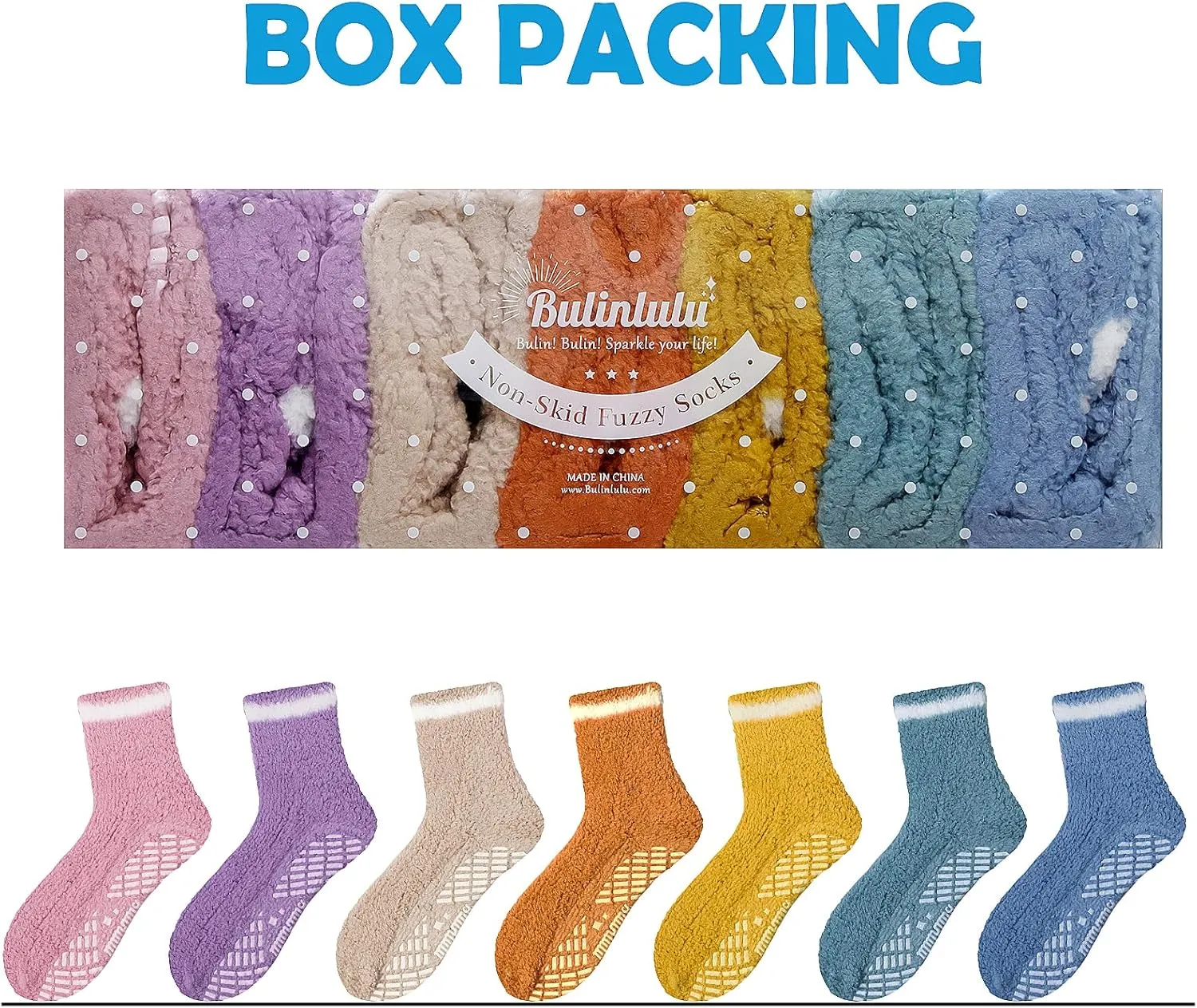 Bulinlulu Fuzzy Socks with Grips Plush Sleep Cozy Winter Soft Hospital Fluffy Socks Gifts for Womens Mens Gifts