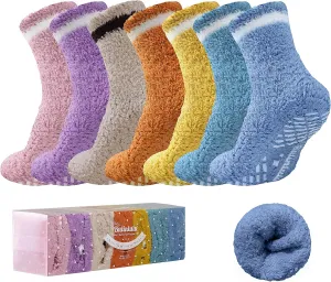 Bulinlulu Fuzzy Socks with Grips Plush Sleep Cozy Winter Soft Hospital Fluffy Socks Gifts for Womens Mens Gifts