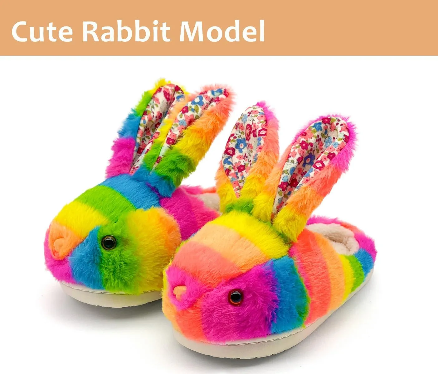 Bunny Slippers for Women Men Cute Plush Rabbit Fuzzy Slippers, Soft Fluffy Animal Winter Warm Indoor House Slippers Shoes