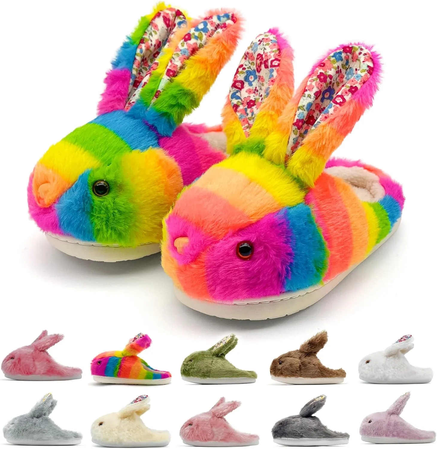 Bunny Slippers for Women Men Cute Plush Rabbit Fuzzy Slippers, Soft Fluffy Animal Winter Warm Indoor House Slippers Shoes