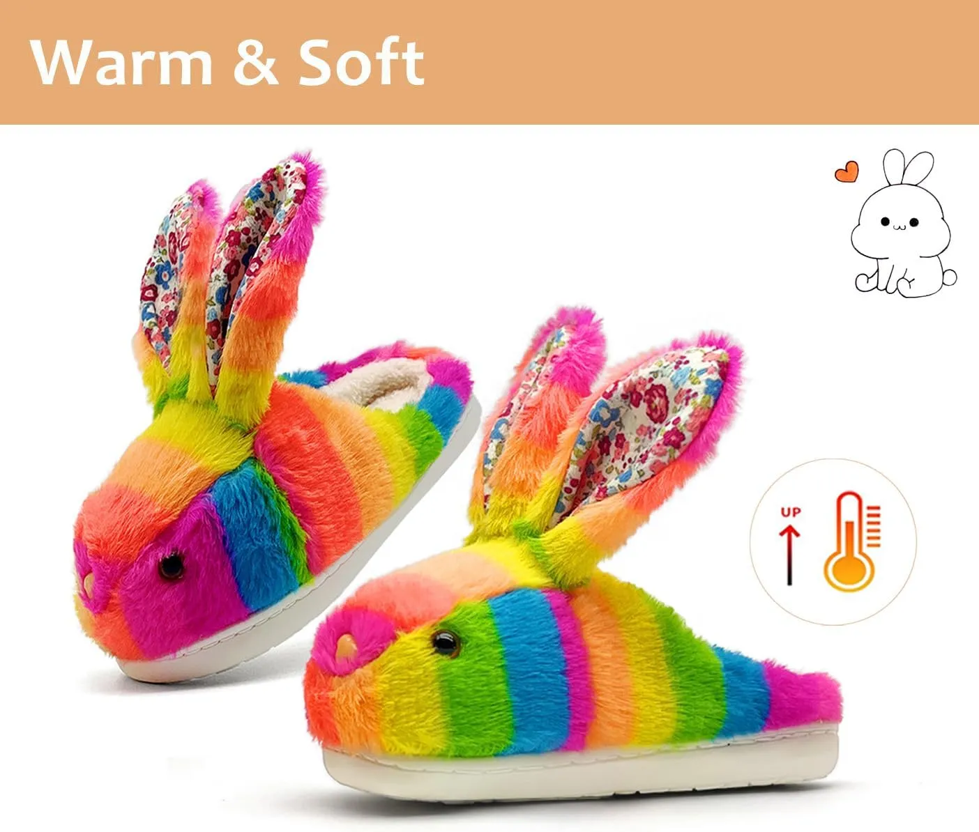 Bunny Slippers for Women Men Cute Plush Rabbit Fuzzy Slippers, Soft Fluffy Animal Winter Warm Indoor House Slippers Shoes