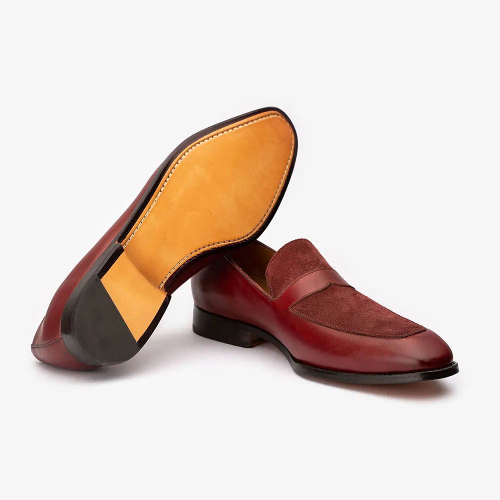Burgundy Penny Loafer with Suede Detail