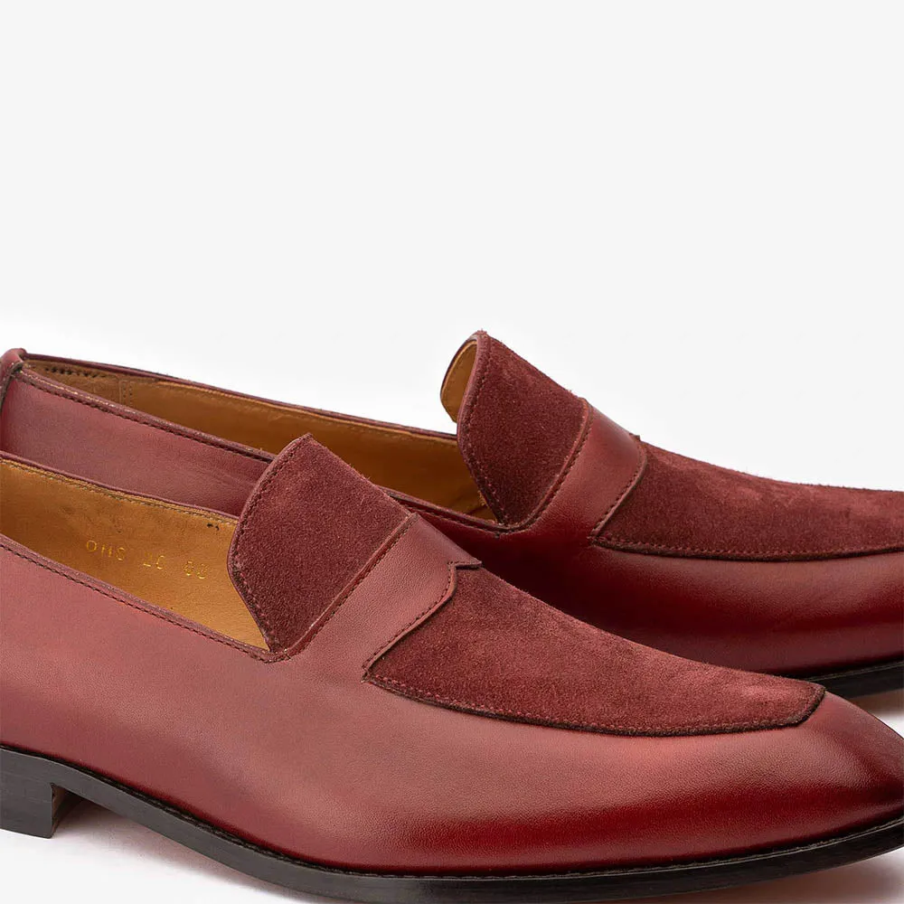 Burgundy Penny Loafer with Suede Detail
