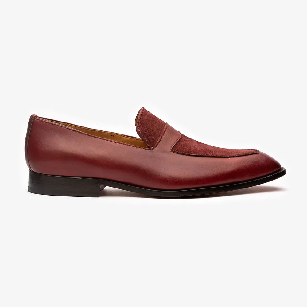 Burgundy Penny Loafer with Suede Detail