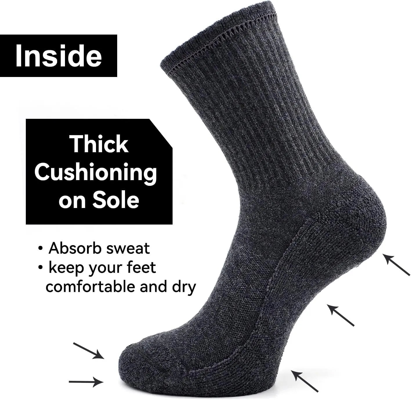 Busy Socks 3 Pack Men's Merino Wool Hiking Crew Socks Womens Warm Thick Cushioned Outdoor Athletic Socks for Walking Running