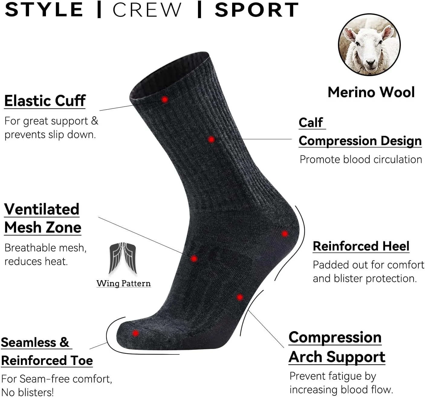 Busy Socks 3 Pack Men's Merino Wool Hiking Crew Socks Womens Warm Thick Cushioned Outdoor Athletic Socks for Walking Running