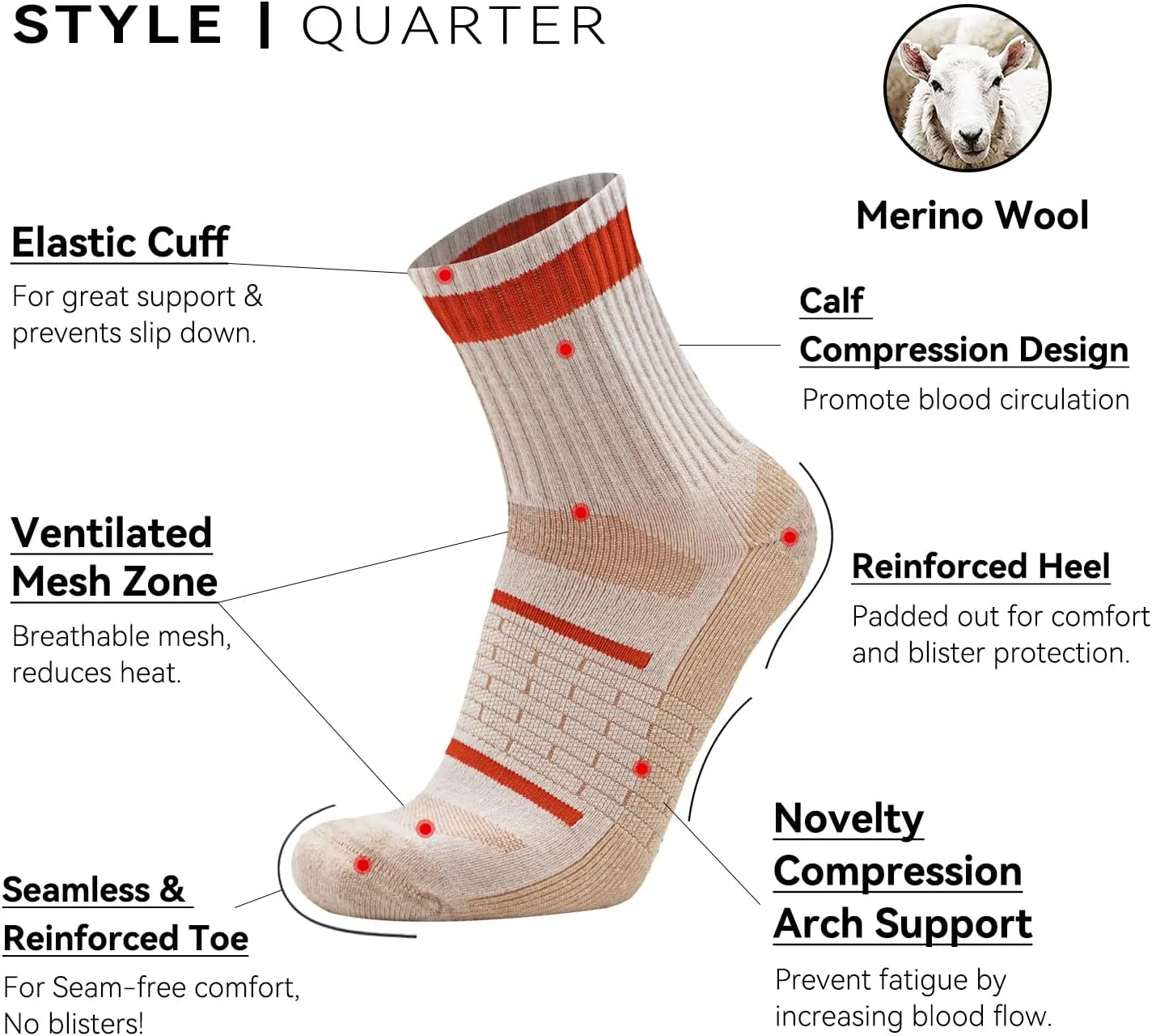 Busy Socks 3 Pack Men's Merino Wool Running Quarter Socks Womens Ankle Thick Cushioned Athletic Socks for Hiking Walking