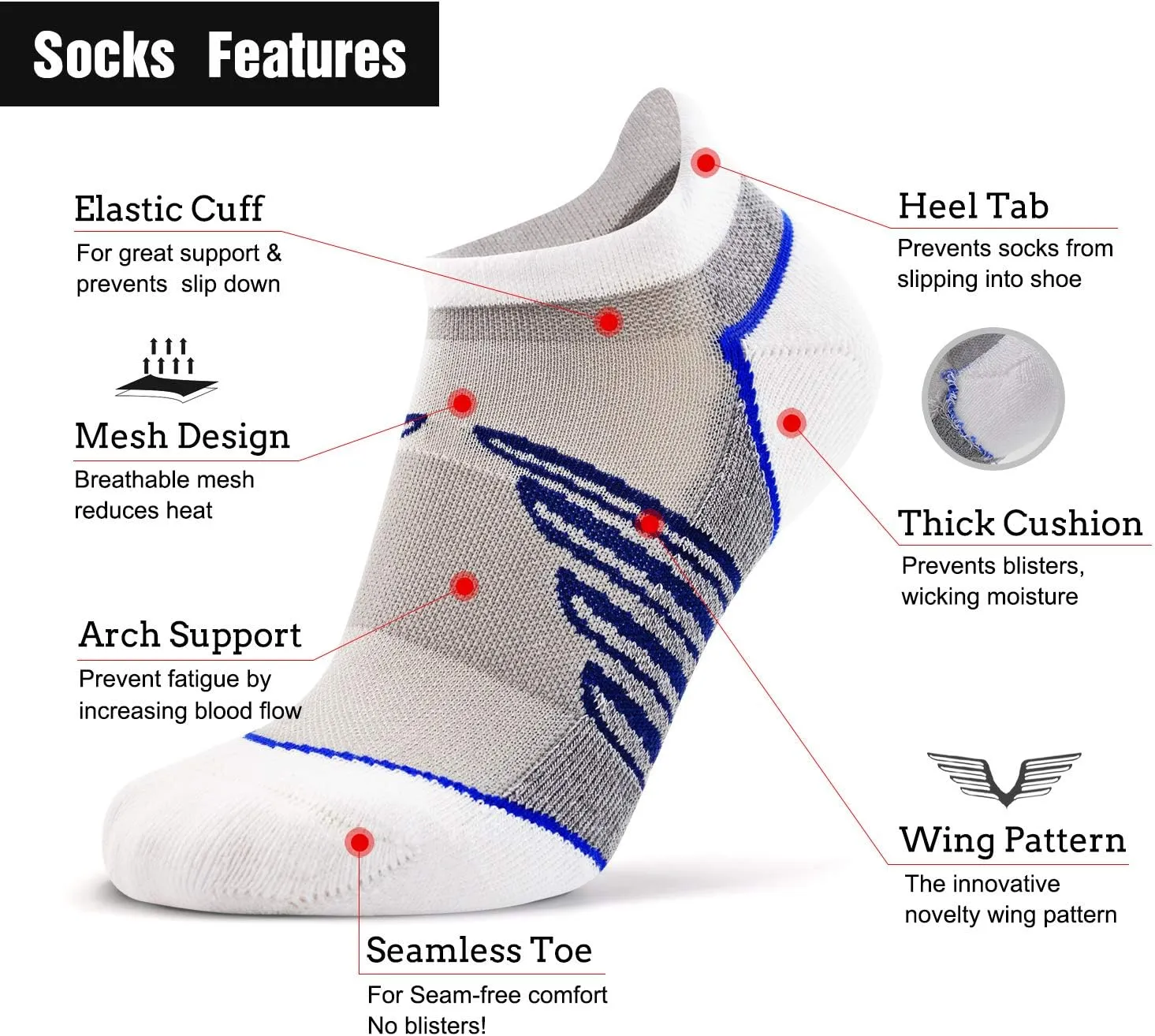 Busy Socks Compression Ankle Cushioned Running Sport Socks for Men Women, Low Cut Arch Support Tab Athletic Socks 3 Pairs