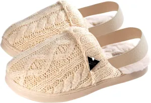 Cable Sweater Slippers, Slingback, Warm Cozy And Stylish, Breathable, Cable Pattern Ivory And Black Colors, Strong Strap And Durable Soles, Toddler To Teens.