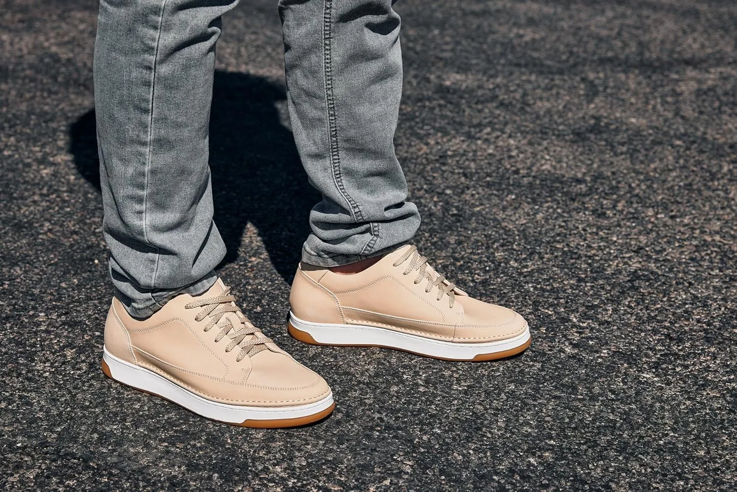 CALTO Men's Invisible Height Increasing Elevator Shoes - Ivory White Suede/White & Gum Sole Premium Suede Leather Lace-up Fashion Sneakers - 2.6 Inches Taller - Y7934 - Size 9 D(M) US