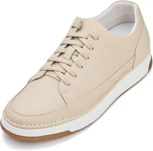 CALTO Men's Invisible Height Increasing Elevator Shoes - Ivory White Suede/White & Gum Sole Premium Suede Leather Lace-up Fashion Sneakers - 2.6 Inches Taller - Y7934 - Size 9 D(M) US