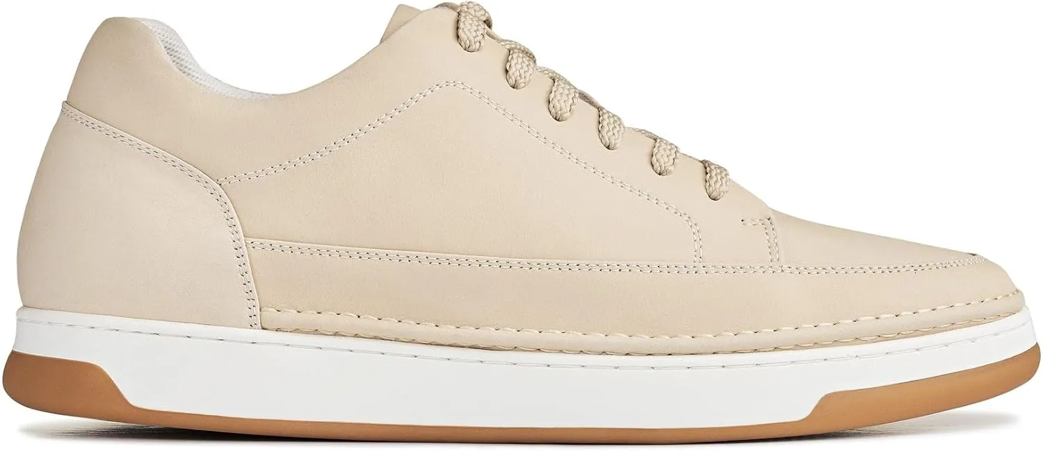 CALTO Men's Invisible Height Increasing Elevator Shoes - Ivory White Suede/White & Gum Sole Premium Suede Leather Lace-up Fashion Sneakers - 2.6 Inches Taller - Y7934 - Size 9 D(M) US