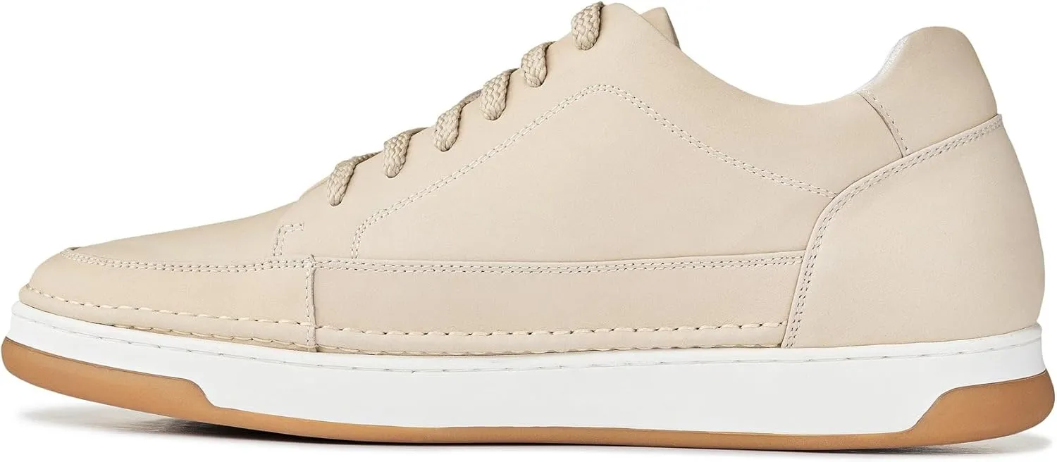 CALTO Men's Invisible Height Increasing Elevator Shoes - Ivory White Suede/White & Gum Sole Premium Suede Leather Lace-up Fashion Sneakers - 2.6 Inches Taller - Y7934 - Size 9 D(M) US