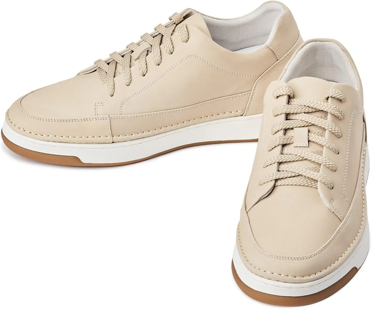 CALTO Men's Invisible Height Increasing Elevator Shoes - Ivory White Suede/White & Gum Sole Premium Suede Leather Lace-up Fashion Sneakers - 2.6 Inches Taller - Y7934 - Size 9 D(M) US