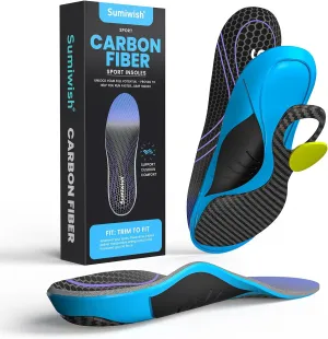 Carbon Fiber Insole for Men & Women - Sumiwish（1 Pair） High Arch & Rigid Support Shoe Insert for Women & Men - Rigid Support for Turf Toe, Foot Fractures, Hallux Rigidus