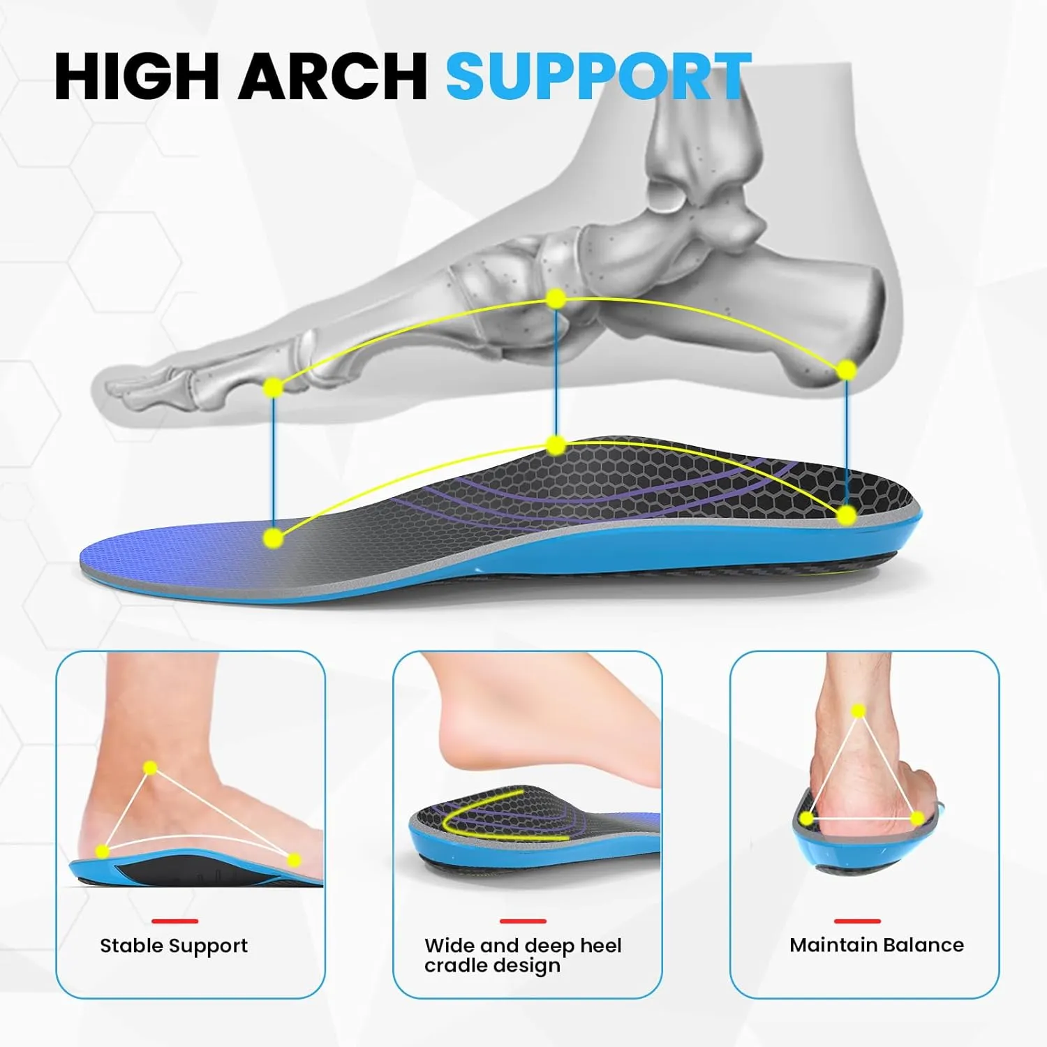 Carbon Fiber Insole for Men & Women - Sumiwish（1 Pair） High Arch & Rigid Support Shoe Insert for Women & Men - Rigid Support for Turf Toe, Foot Fractures, Hallux Rigidus