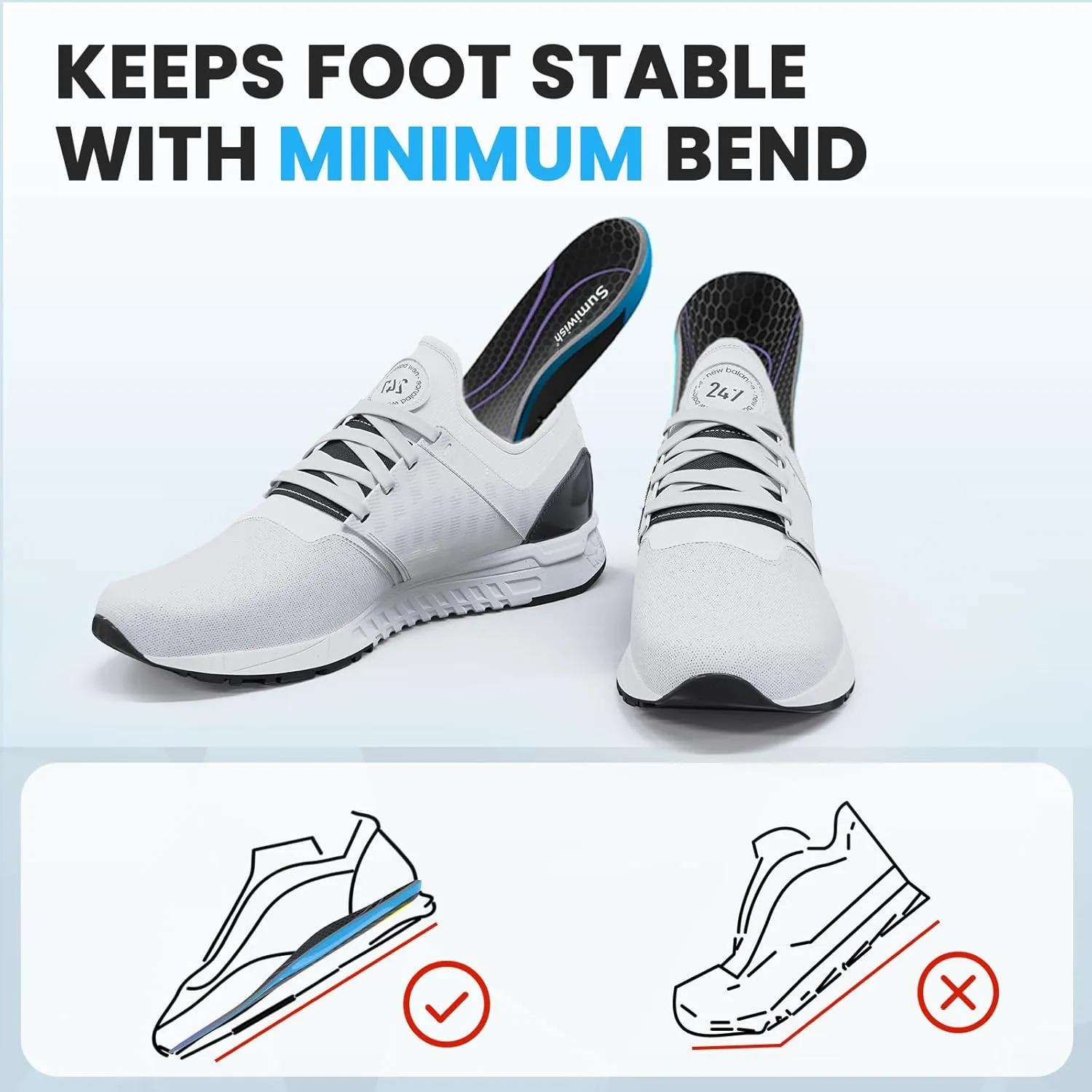 Carbon Fiber Insole for Men & Women - Sumiwish（1 Pair） High Arch & Rigid Support Shoe Insert for Women & Men - Rigid Support for Turf Toe, Foot Fractures, Hallux Rigidus