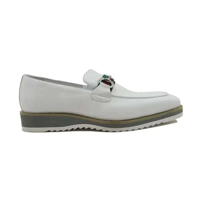Carrucci White Horsebit Buckle Casual Loafer