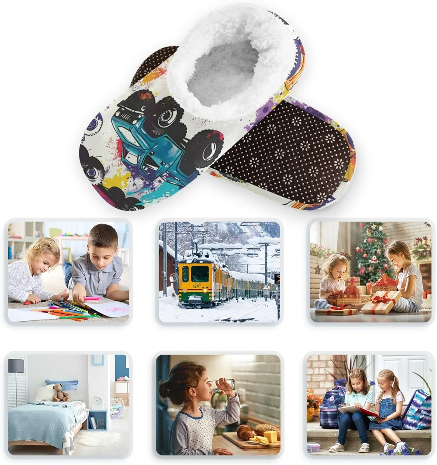 Cartoon Monster Truck Kids Slippers for Boys Girls
