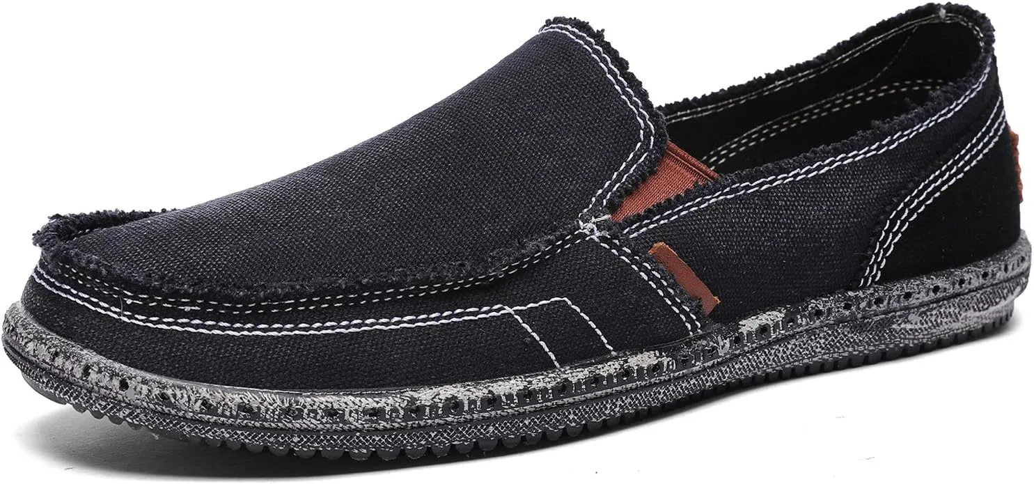 CASMAG Men's Casual Cloth Shoes Canvas Slip on Loafers Leisure Vintage Flat Boat Shoes