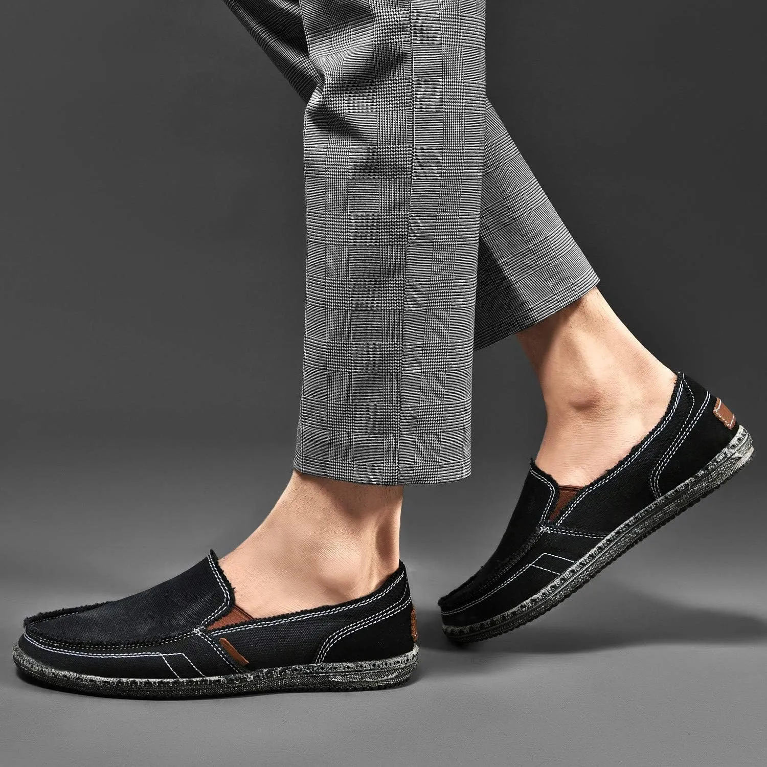 CASMAG Men's Casual Cloth Shoes Canvas Slip on Loafers Leisure Vintage Flat Boat Shoes