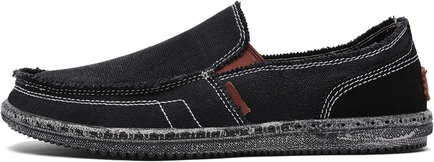 CASMAG Men's Casual Cloth Shoes Canvas Slip on Loafers Leisure Vintage Flat Boat Shoes